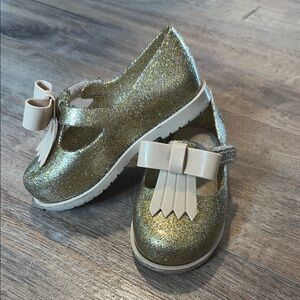 Mini Melissa Girls Glitter Mary Jane Shoes in Gold with Cream Bow